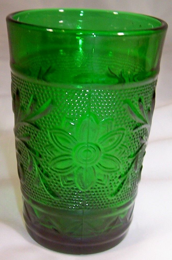 HOCKING GLASS CO. SANDWICH FOREST GREEN 5-OUNCE FLAT JUICE TUMBLER!