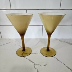 Vintage MCM Hand Blown White Cased Amber Topaz Martini Glasses WOW