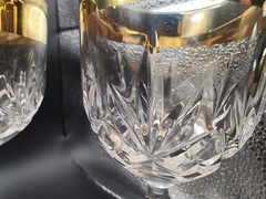 Vintage Crystal Wine Glasses 24K Gold Plated Bands Set Of 4