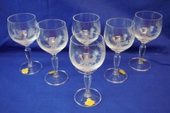Wildlife Hunting Man Cave Crystal Set of 6 White Wine Glasses NWT Germany (Y7)