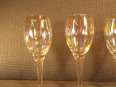 Nice Set of 4 Iridescent Crystal Wine Goblets 6 1/8″ t x 1 5/8″ w