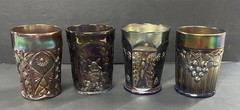 Vintage Set Of 4 Carnival Tumblers, Fenton, Imperial, Northwood, Millersburg 8oz