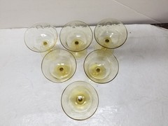 10 VTG YELLOW DEPRESSION GLASS SCALE PATTERN CHAMPAGNE COUPES GLASSES 5″