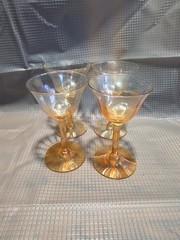 Vintage Marigold Carnival Glass Iridescent Coupe Glasses Optic Rib Set of 4