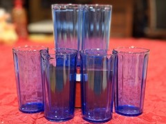 Vintage Anchor Hocking Essex Cobalt Blue Panel Glasses Tumblers Set of 6 MCM