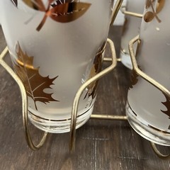 Vintage Libbey Gold Leaf High-ball Frosted Glasses 8-Piece Set – Metal Carrier