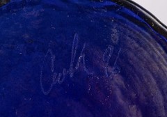 Signed John Cook Cobalt Iridescent Art Glass Koi Fish Tumbler Vase Hand Blown