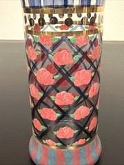 MACKENZIE CHILDS CIRCUS ARBOR ROSE GLASSES HAND BLOWN HAND PAINTED GLASS TWO