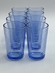 Set Of 8 Libbey Cobalt Blue Sirrus Flat Cooler Glasses Ribbed Tumblers