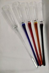 5 Footless champagne/Wine flutes 13.5″ Stem. W/Gold Trimmed Glass Container