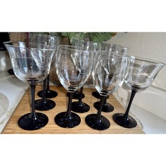 Wine Glasses Luminarc Domino Black Stem Vintage Goblets France 3 Sizes Set Of 10