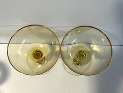 Pair Jozef Stanik Art Deco Gold Ball Stem Crystal Goblets