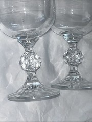 Bohemian Crystal Claudia 6.5” Wine Glasses Faceted Prism Ball Stem Set of 3