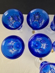 9 Vtg Cristal D’Arques Lead Crystal Footed Cobalt Blue Cut To Clear Wine Glass