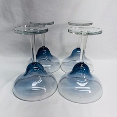 VTG 4 Blue Tint Crystal Margarita Stem Glasses 3″Dep 3.5″Basex5″Diax6.5″H *READ*