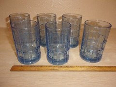 SET OF 6 ANCHOR HOCKING BLUE TARTAN 4″ JUICE GLASSES READ DESCRIPTION