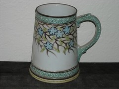 Vintage Hand Painted Nippon Tankard Mug with Cherry Blossoms and Beading