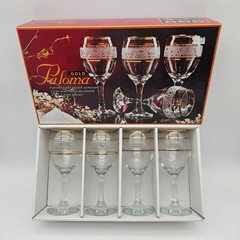 Paloma 24k Gold Band Etched Floral Crystal Wine Glasses Boxed Set of 4 NEW