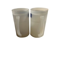 Libbey Snowman Holiday Glass Mugs Set of 2 with Blue Floral Band frosty drinks