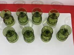 Set of nine Vintage Indiana glass Green kings crown cordial juice Glasses READ