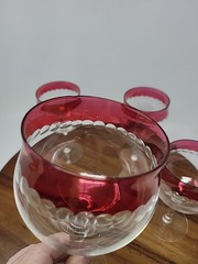 Set of 5 Crystal Ruby Red crystal Cut To Clear Dot Ruby Flash Wine Goblets 6.75″