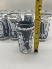 Vintage Wedgwood Blue White Drinking Glasses 10 oz Jeanette Roman Greek Women 8