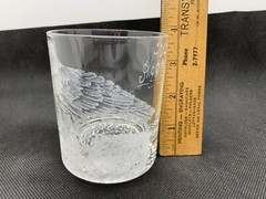 VTG Hand Etched Azores Glass Artist Signed Eagle Double Old Fashioned Portugal