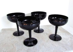 Lot of 4 Vintage Mikasa Elegance Elegant Midnight Black Champagne / Sherbet