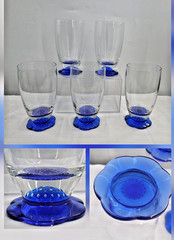 Set of 5 Beautiful Glasses Scalloped Cobalt Blue Bubble Base 6″ Tall Cocktail