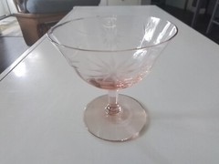 Elegant Pink Wheel Etched Depression Era Champagne Glasses 12pc (#471)