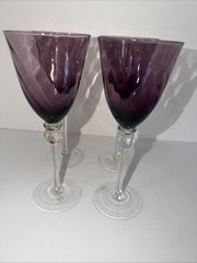 Amethyst Optic Swirl Mouth-blown Wineglass 8.75” Tall Set of 4