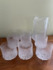 Set of EIGHT iittala Finland Tapio Wirkkala ULTIMA THULE Rocks GLASSES + PITCHER