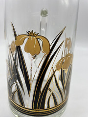 Culver Glass 24k Gold Vintage Iced Tea Water Pitcher Black & Gold Irises, 9″
