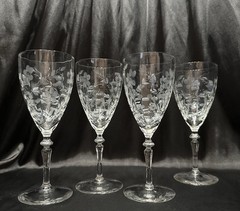 Set Of 4~Rock Sharpe~Optic Etched Floral/Leaf~Water Goblets