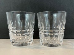 Vintage Pair of Clear Glass Old Fashioned Whiskey / Scotch Glasses