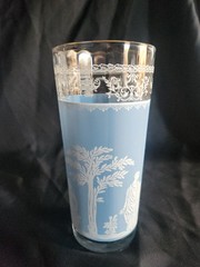Vintage Jeannette Glass Hellenic Blue Tumbler 6.5” Grecian Wedgwood Style MCM
