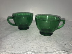 Set of 2 Anchor Hocking Forest Green 2 3/8th inch Punch Cups Excellent Used Cond