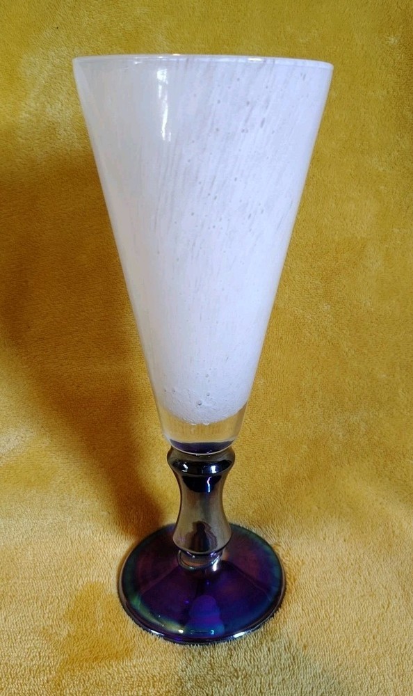 10″ Handblown Murano Glass Filigrana Goblet – Iridescent Cobalt Blue Base