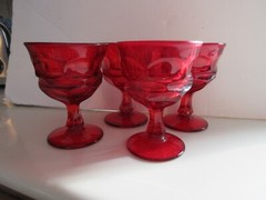 SET OF 4 VINTAGE FOSTORIA ARGUS Ruby Red Champagne Tall SHERBETS 5”