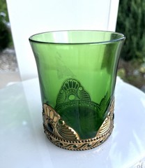 Antique Green EAPG Colorado Lacy Medallion US Glass Tumbler Accent Decor Cup