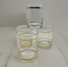 Set of 4 Culver USA Old Fashioned Bar Glasses Trimmed In 22kt Gold pinstripe