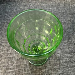 VINTAGE HAZEL ATLAS GREEN URANIUM GLASS GOBLET COLONIAL BLOCK Glows Stemmed Wine