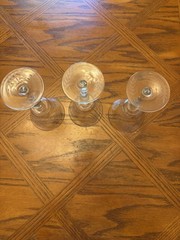 Vintage Set of 3, 7 3/8″ Etched Stemware – Simple Flower Design