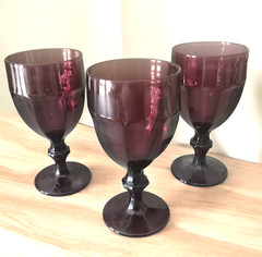 Set of 3 Libbey Duratuff Gibraltar Violet Amethyst Glass Footed 7″ Iced Tea