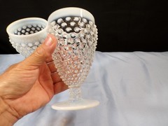 Set of 2 Fenton French Opalescent Glass Hobnail Footed Ice Tea Tumblers Goblets