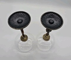 2 Bejeweled Enamel On Brass Metal Cello Musical Instrument Stemware Wine Goblets