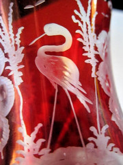 Rare Antique Bohemian Ruby Glass Beaker – Stag & Heron, Heavy Crystal, c.1890