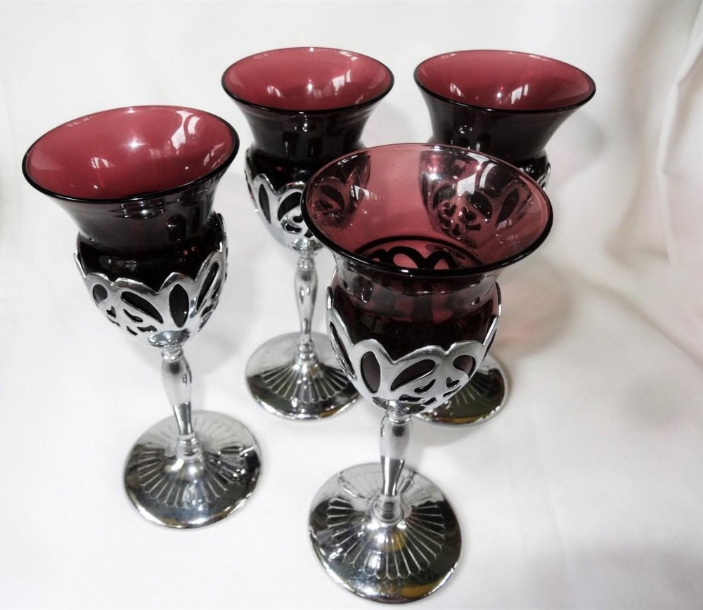 FOUR MID CENTURY FARBER BROS CHROME WINE / COCKTAIL GOBLETS KROME KRAFT