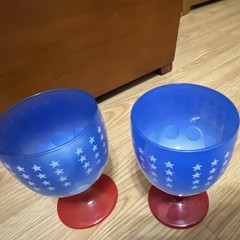 Set of 3 American Stars & Stripes Decorated Glass Goblets Blue White Red Green