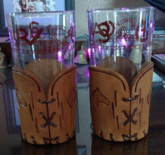 Vintage MCM Libbey Bamco Western 5 1/2″ Tumblers Glasses Tooled Leather Holder